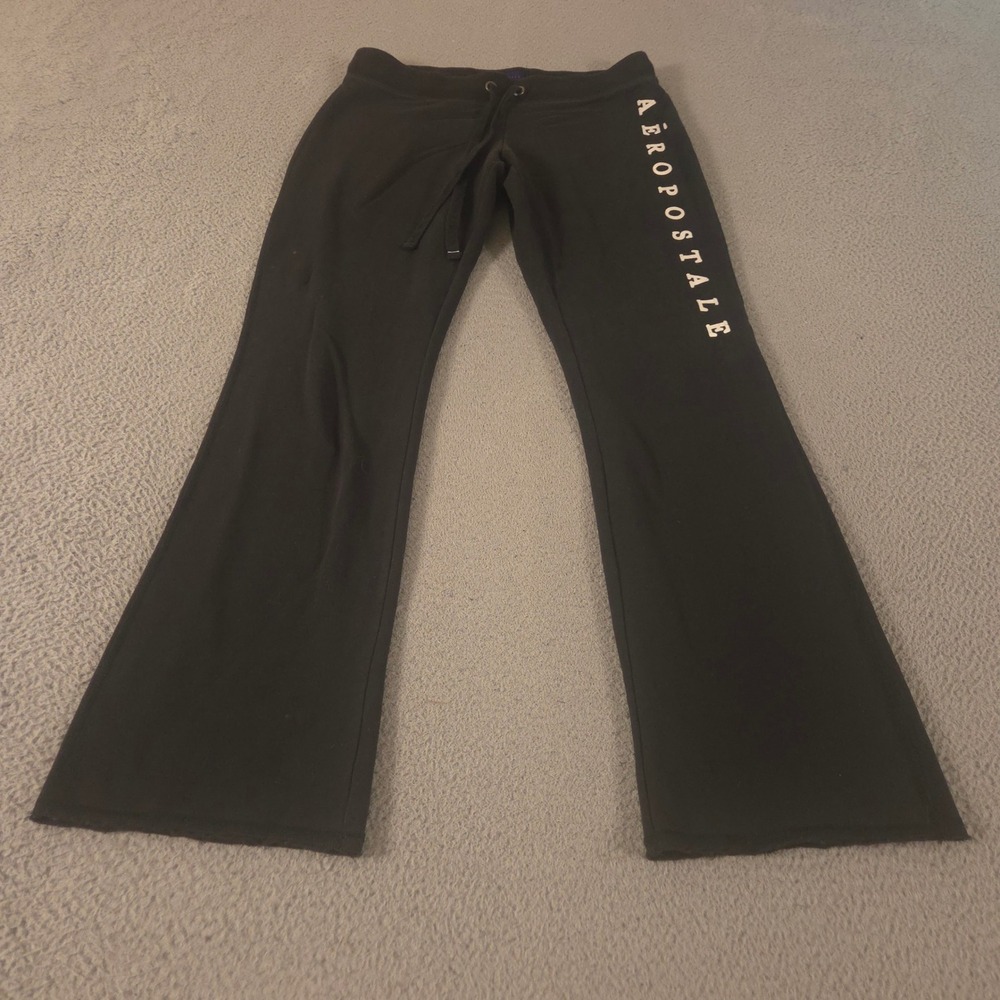 Aeropostale Sweatpants Womens Large Black Flare Leg Cotton Blend Graphic Y2K